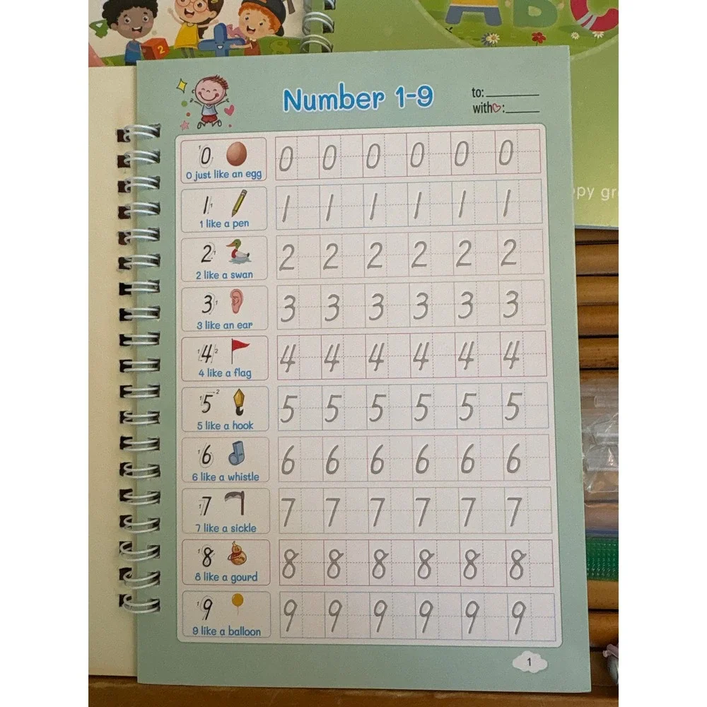 Magic Groove Reusable Copybook Set 5 Books Alphabet Math Drawing with Pens